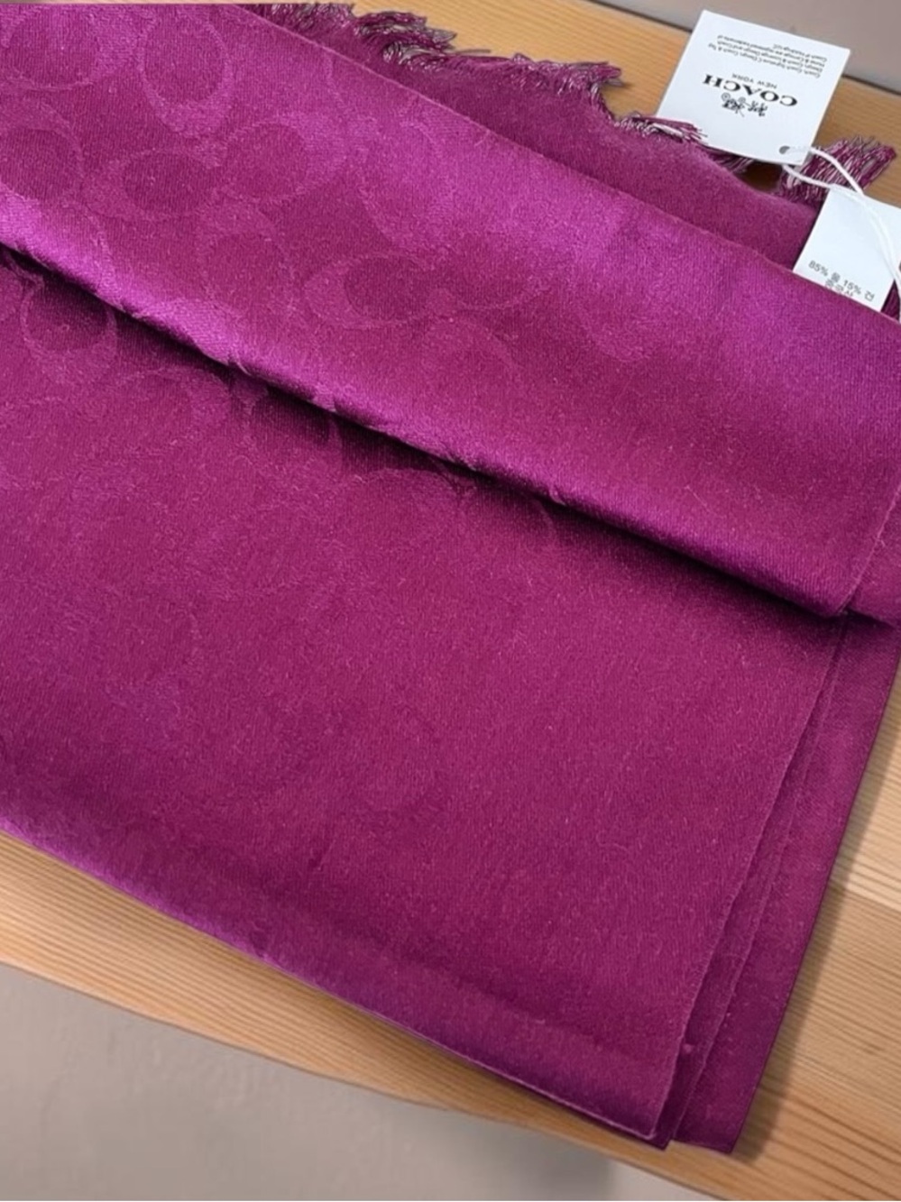 Coach BIAS Signature Jacquard Wrap in Deep Raspberry - Picture 3 of 9